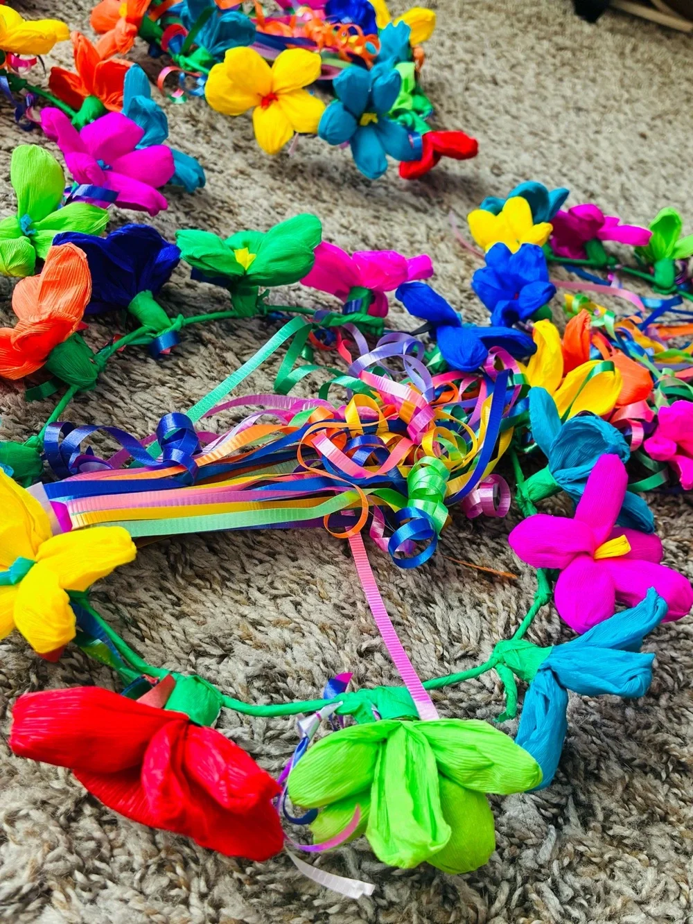 Colorful Floral Ribbon Lei Headbands - Multicolor
